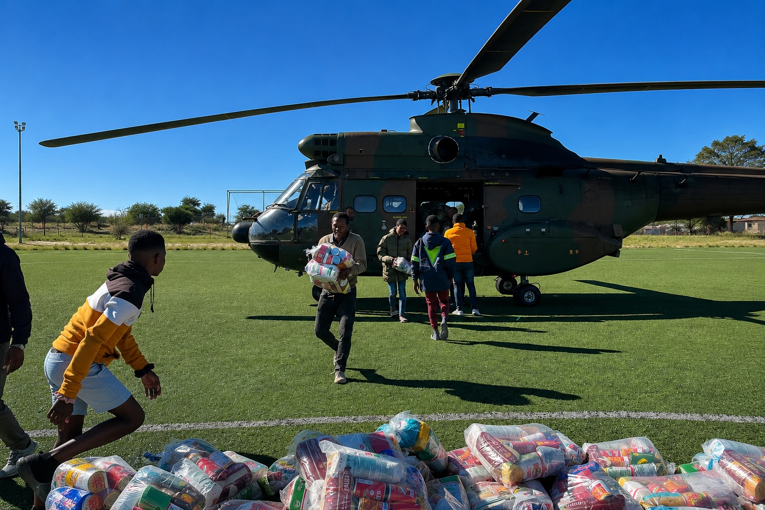 For families stranded by floodwaters, the arrival of relief helicopters near Kuruman became a sign that help had finally reached them.